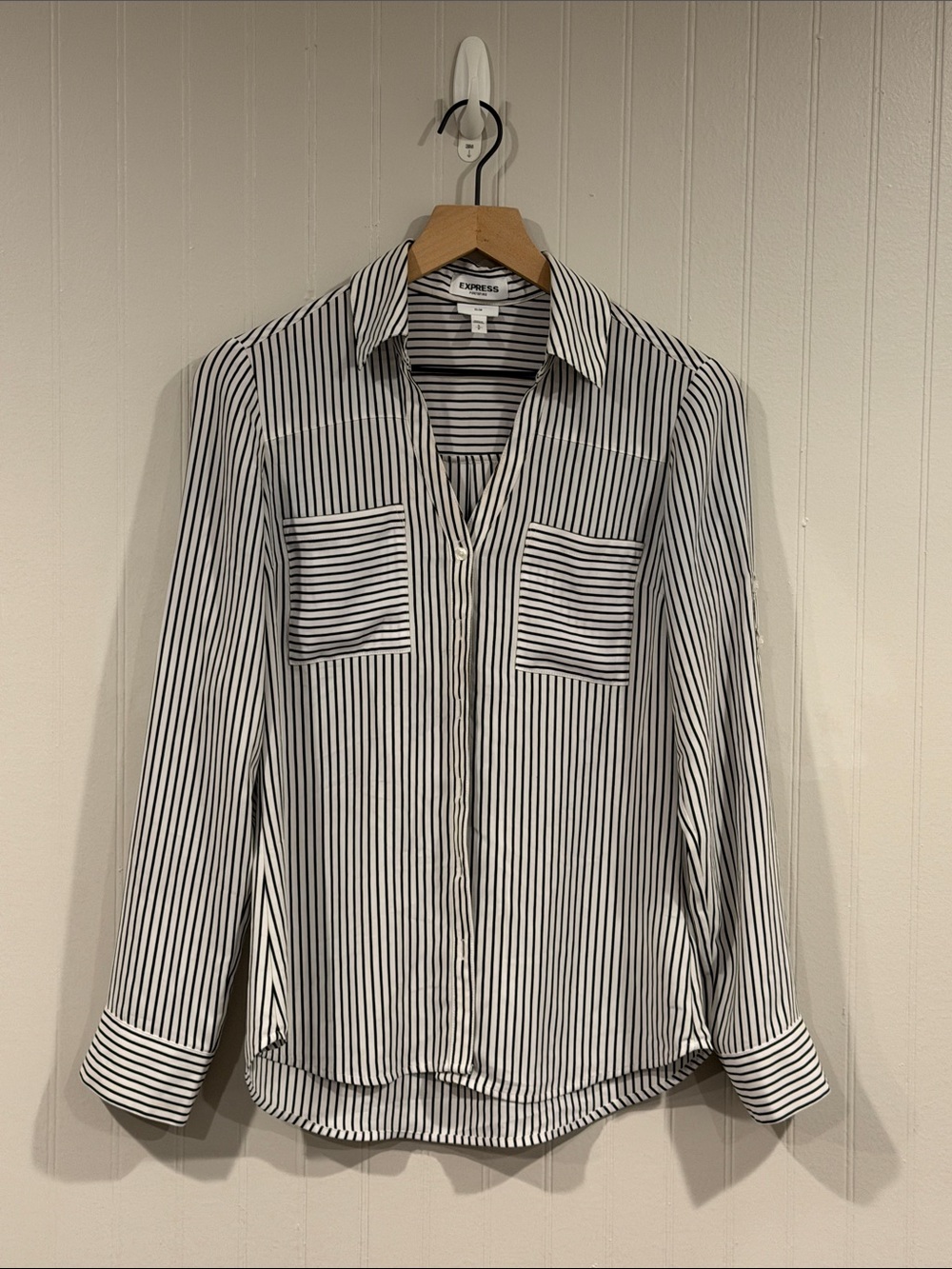 Express women’s Black & White Stripe Button-Up Shirt